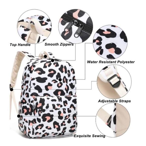 Trendy Leopard Print School Backpack Set 3pc | Lunch Bag + Pencil Case | NEW - Picture 4 of 8